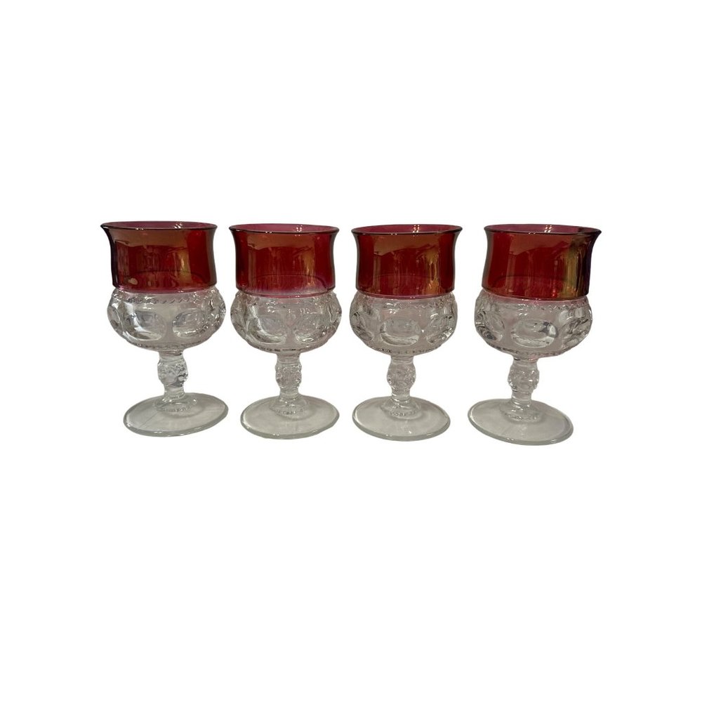 Vintage Indiana Glass set of 4 Kings Crown cranberry flash 8 oz thumbprint goble